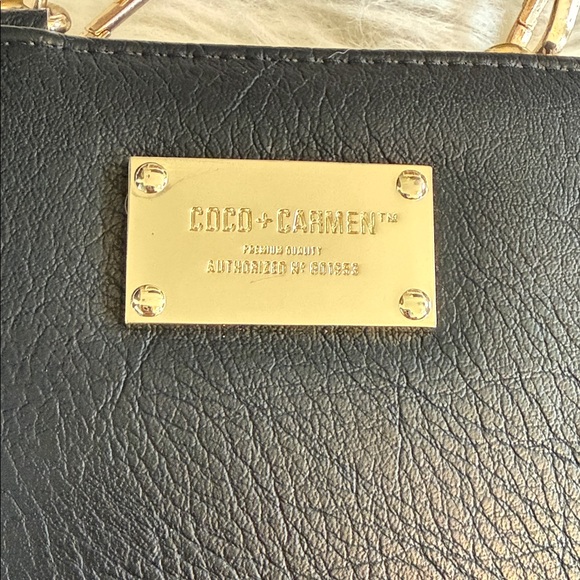 Coco + Carmen Black Leather Crossbody with Gold Plaque - Picture 4 of 4